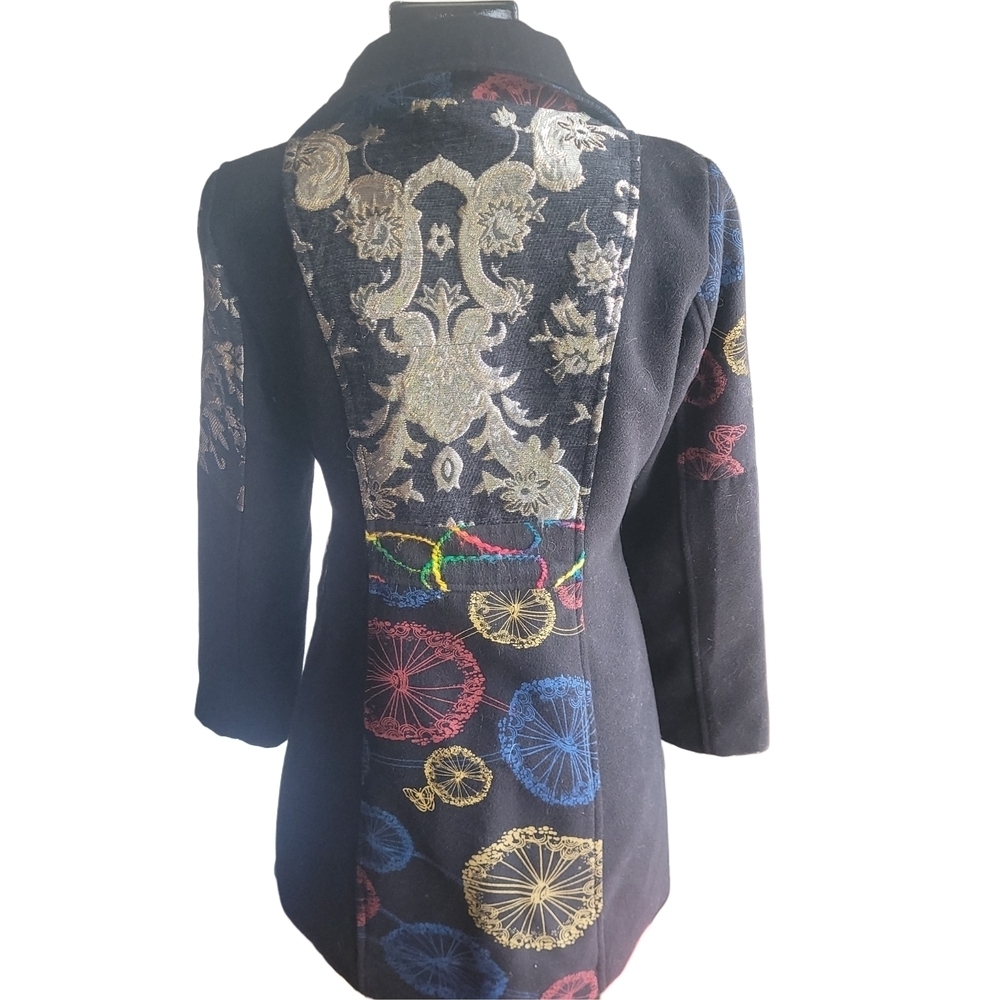 Goa Black Double Breasted Multi Colored Detail Mid-length Coat Size M - Picture 7 of 10